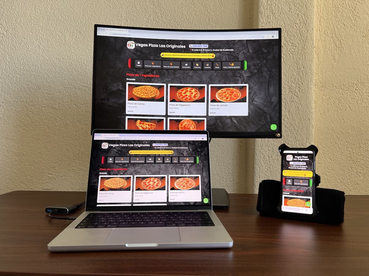 Sitio web Vegas Pizza Las Originales — pizzería en Guatemala